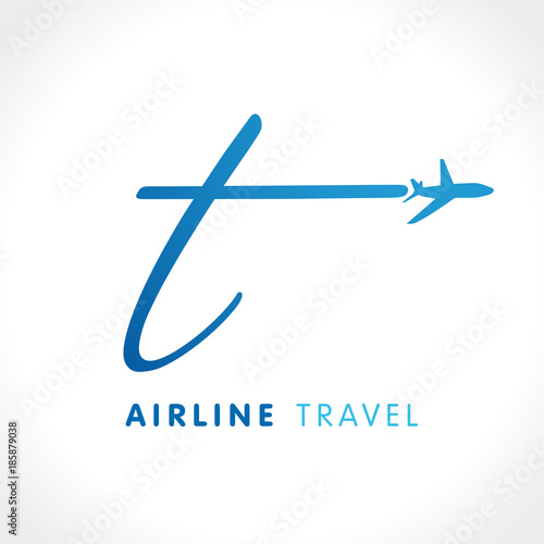 T letter transport travel company logo. Airline business travel logo design with letter "t". Speed travel vector logo template