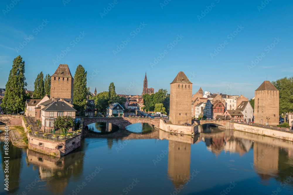 Nice view of Ponts couverts in Strasbourg France