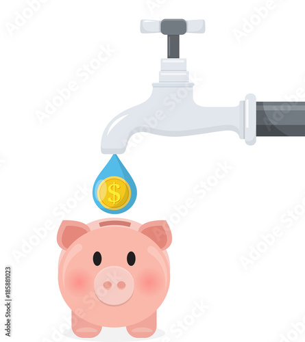 Leitungswasser Kosten mit Sparschwein Flat Design