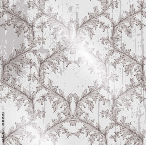 Baroque pattern grunge background Vector. Vintage handmade ornament decor tex...