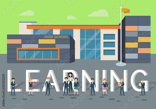 Learning in Upper School Flat Style Vector Concept