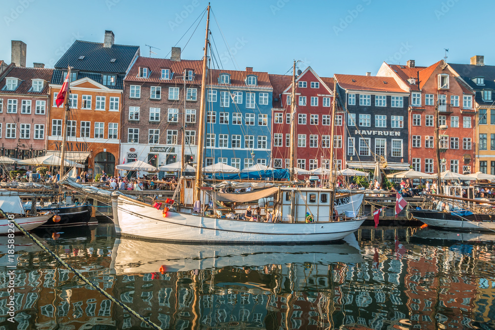 Boats in Nyhavn port Copehagen
