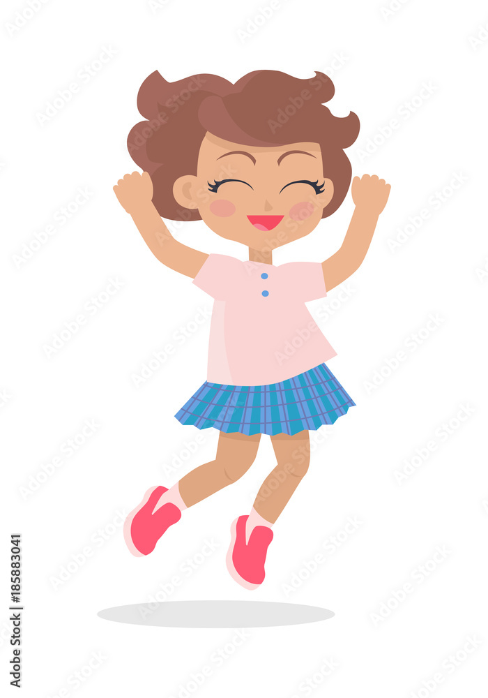 Girl with Short Wavy Hair Jumping Closing eyes Girl with Short Wavy Hair Jumping Closing eyes