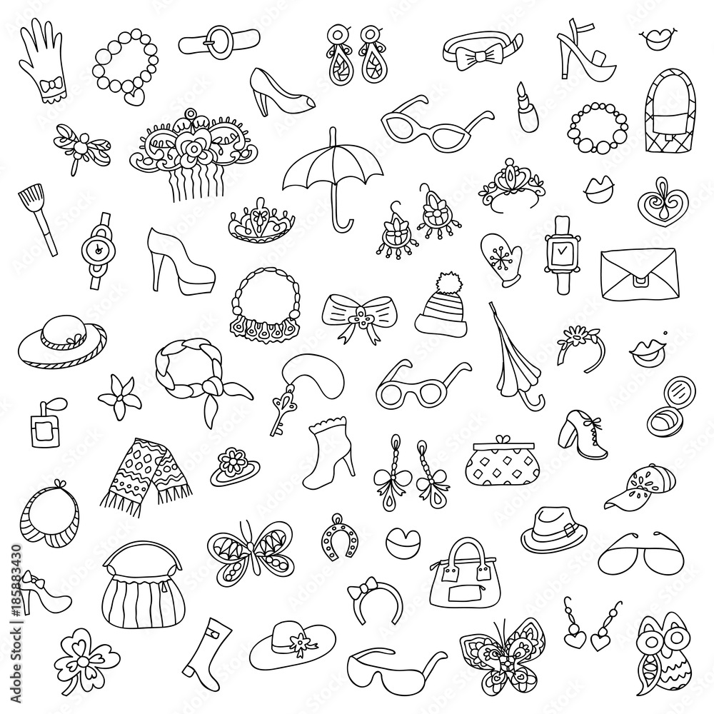 The vector set of female accessories. Stock vector template, easy to use.