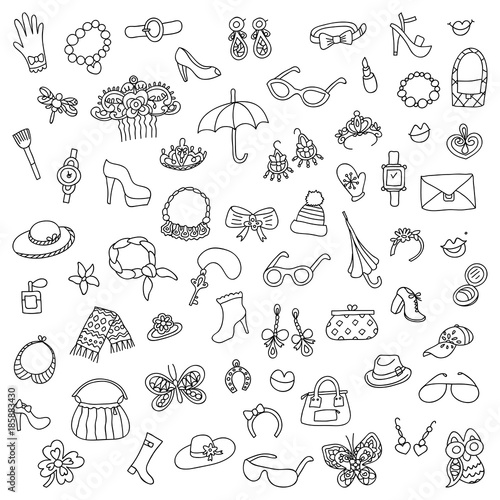 The vector set of female accessories. Stock vector template, easy to use.
