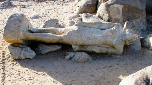 unfinished statue of Pharaoh Taharqa at the old granite quarry at Tombos near Third Cataract of Nile , Sudan photo