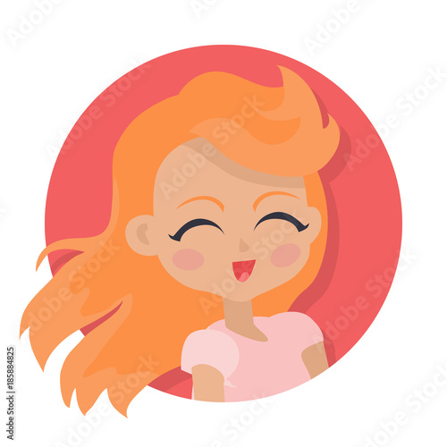 Smiling Girl with Red Long Hair and Closed Eyes