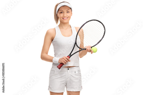 Female tennis player with a ball and a racquet © Ljupco Smokovski