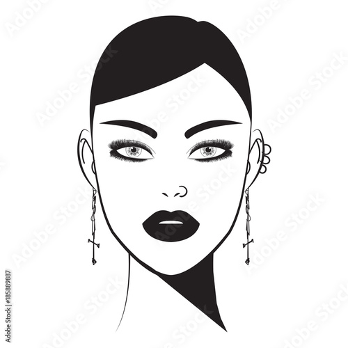 Beautiful woman wearing earrings. Vector illustration eps 10. Girl with a holiday makeup. Beauty and fashion makeup, hairstyle. A beautiful girl with trendy jewelry