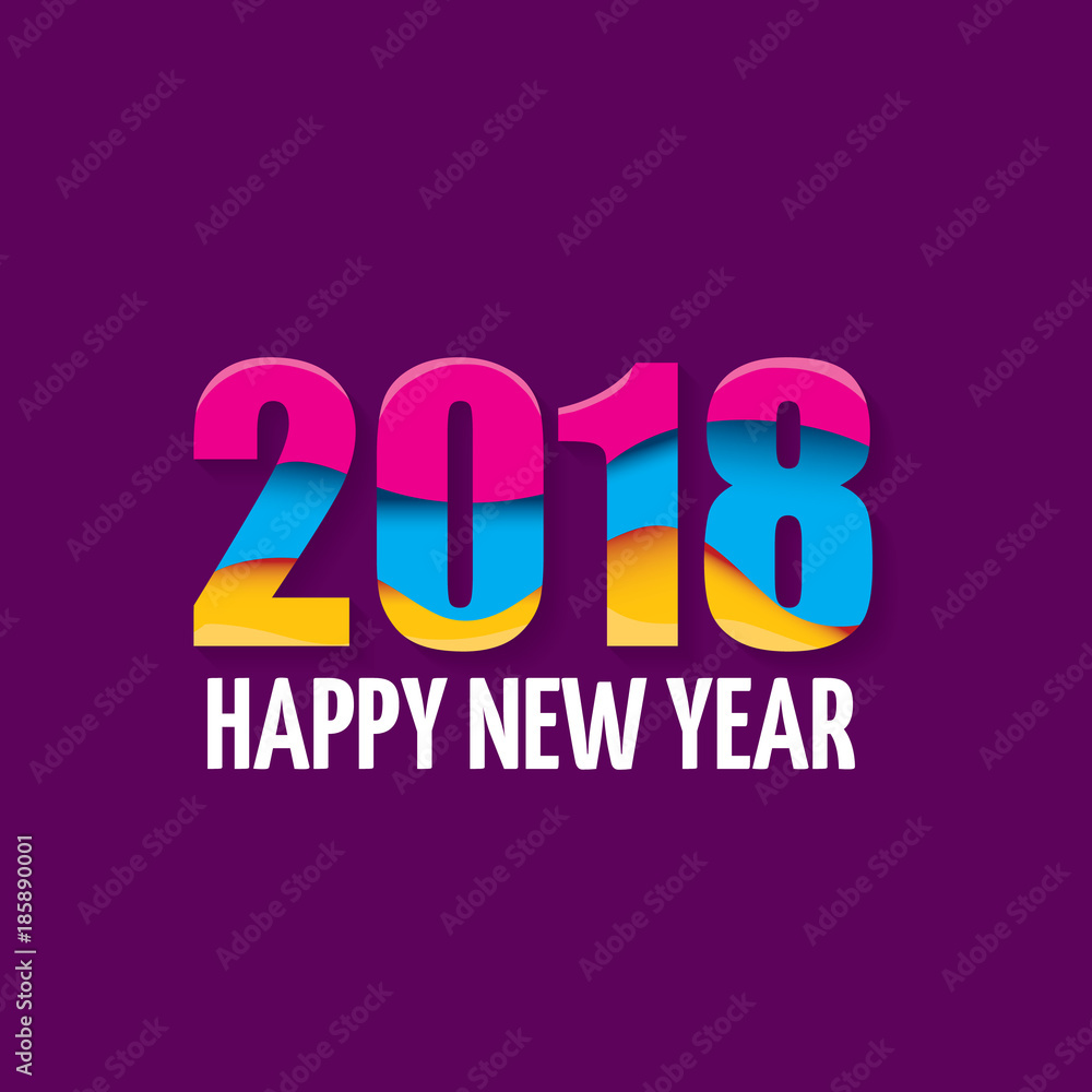 2018 Happy new year creative design numbers and greeting text isolated on violet background.