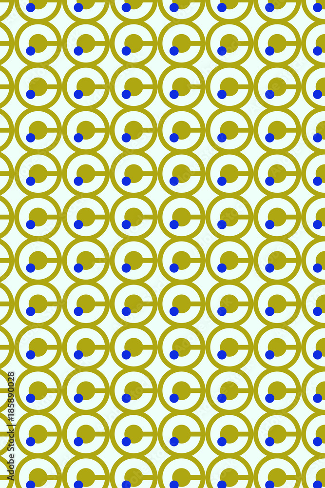 Golden round geometric retro pattern with blue dots. Golden round geometric retro pattern with blue dots.