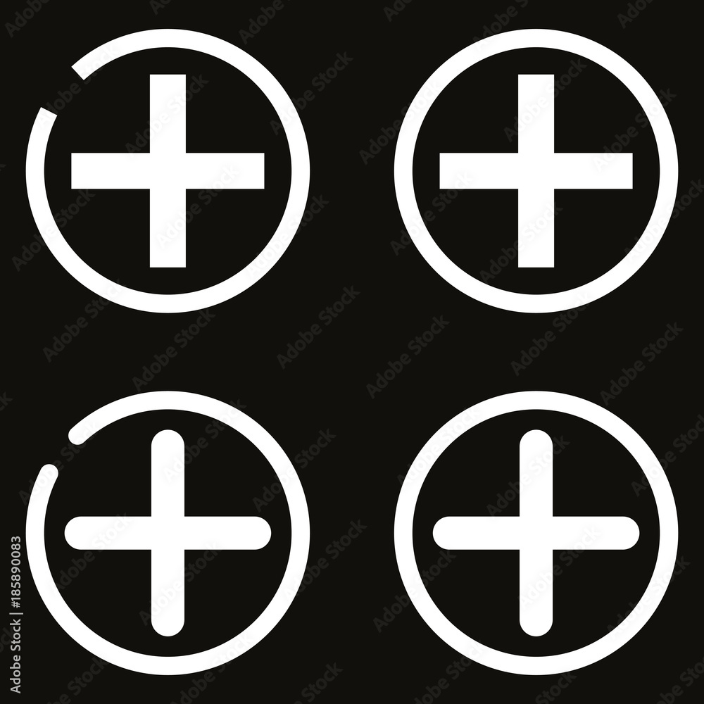 Plus icon. Aid. Medical. Add icon. Black and white plus button vector icon. Plus icon. Aid. Medical. Add icon. Black and white plus button vector icon.