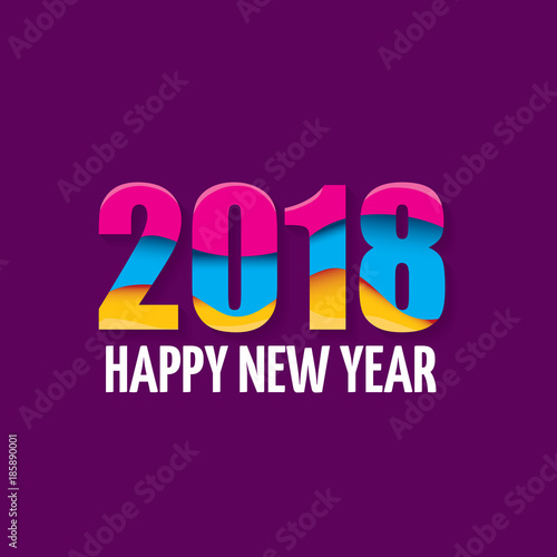 2018 Happy new year creative design numbers and greeting text isolated on violet background.