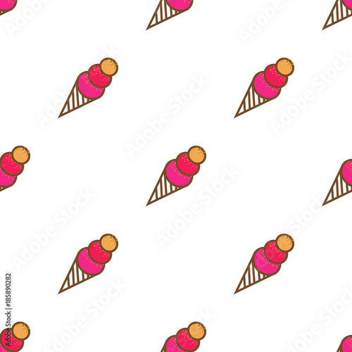 Ice cream seamless pattern background cartoon dessert vector illustration sweet snack cone frozen. Doodle ice cream pattern
