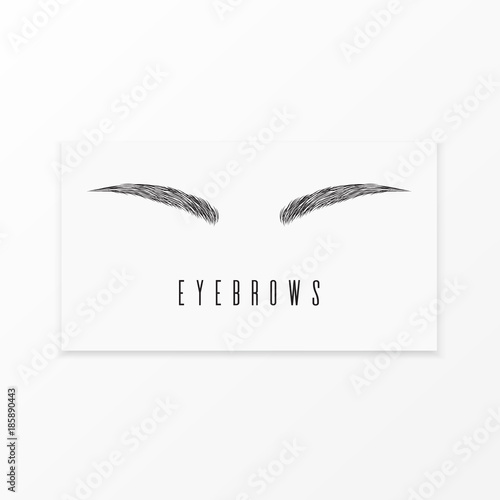 Beautiful hand drawing eyebrows for the logo of the master on the eyebrows. Business card template.
