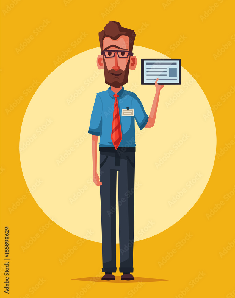 Funny seller with tablet. Cartoon vector illustration Funny seller with tablet. Cartoon vector illustration