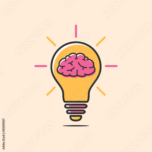 Light bulb icon with brain inside. Idea concept vector illustration