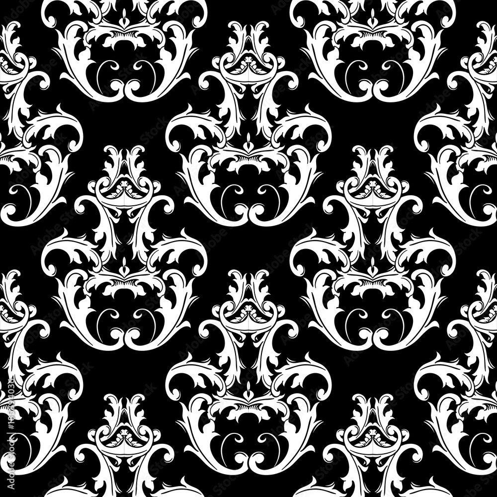 Black and white damask floral seamless pattern with elegant flower buds  For wallpaper and background design Stock Vector Image  Art  Alamy
