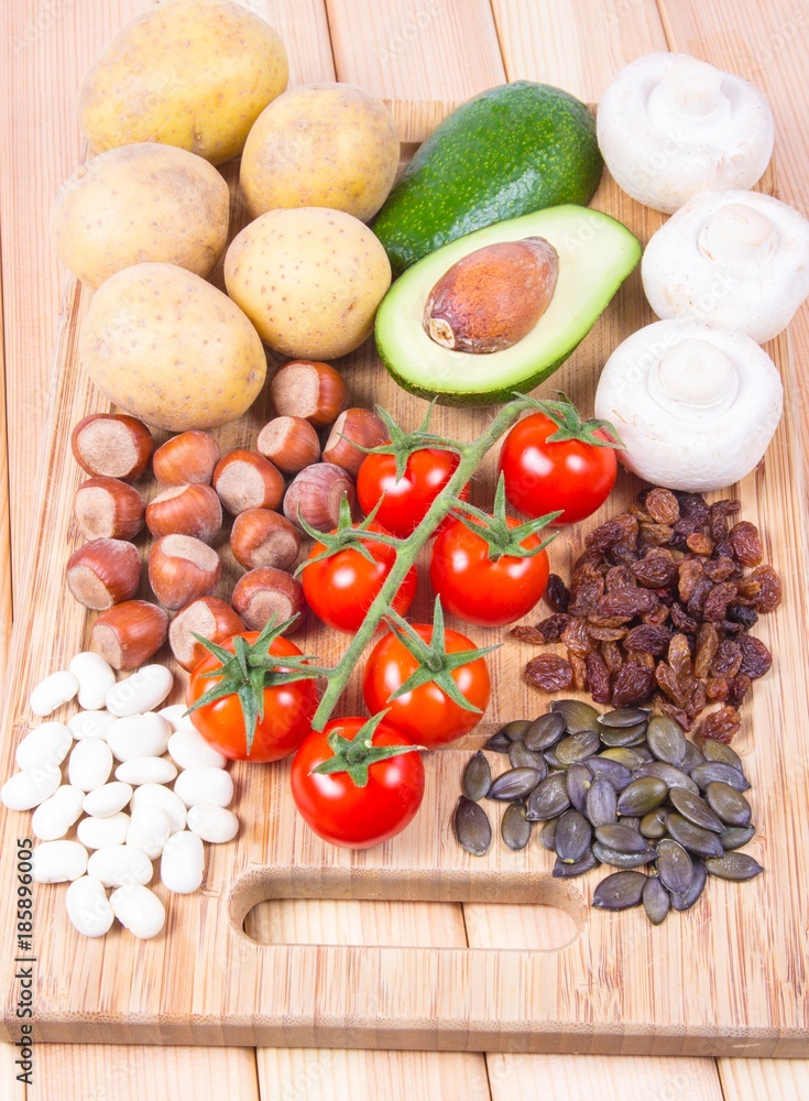 Natural products rich in potassium (K) . Healthy food concept. Natural products rich in potassium (K) . Healthy food concept.