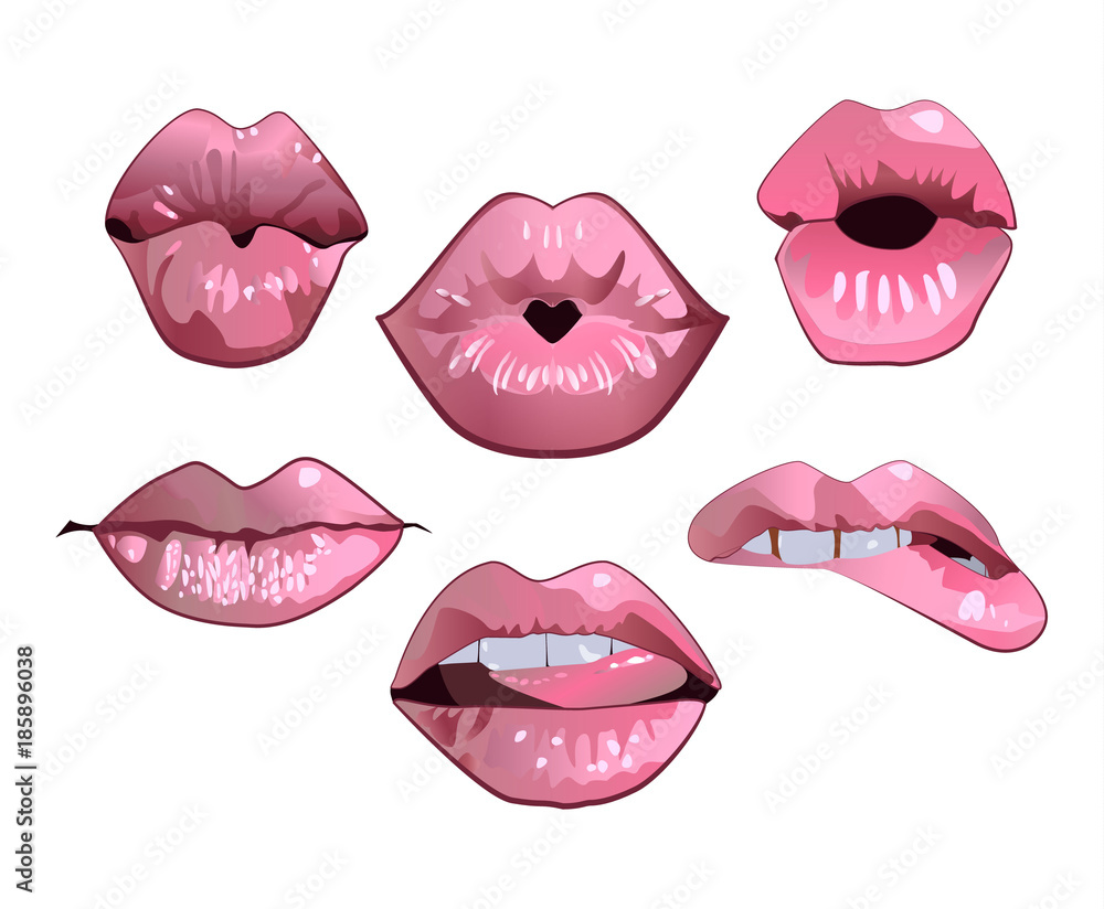 Obraz premium Women lips and mouth flat style icon set