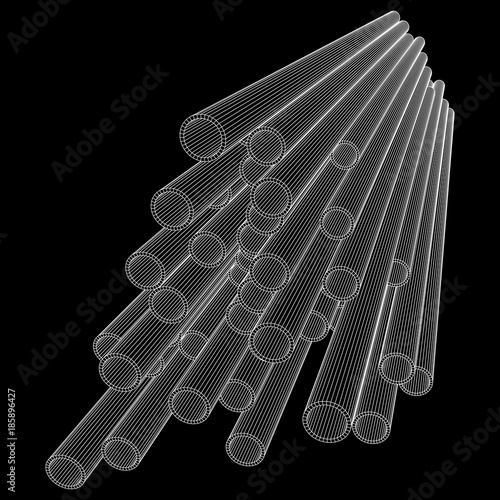 Wireframe low poly mesh construction metallurgy round tubes profile vector illustration