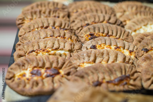 Homemade Karelian Pasties, close-up