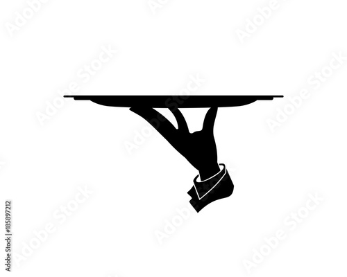 Hand Carrying Tray on the Restaurant, Cafe or Bar - Waiter Hand Illustration Symbol Logo Vector