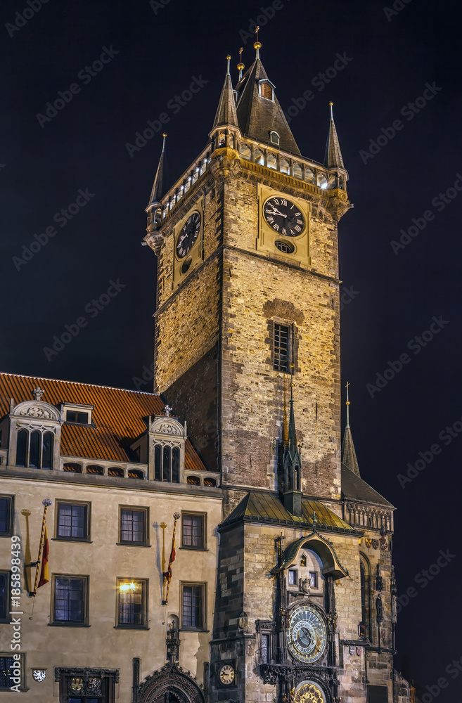 Old Town City Hall at night, Prague