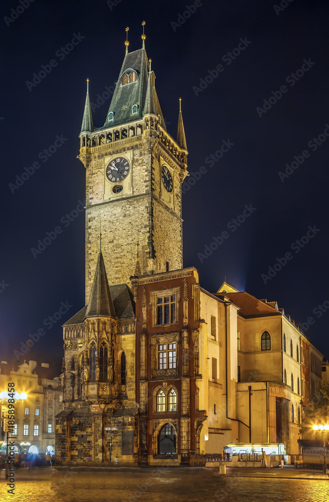 Old Town City Hall at night, Prague