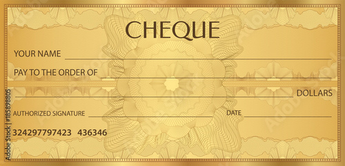 Check (cheque), Chequebook template. Guilloche pattern with watermark, spirograph. Background for banknote, money design, currency, bank note, Voucher, Gift certificate, Coupon, ticket