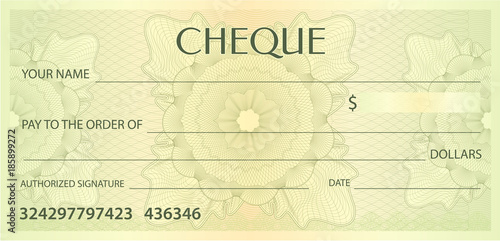 Check (cheque), Chequebook template. Guilloche pattern with watermark, spirograph. Background for banknote, money design, currency, bank note, Voucher, Gift certificate, Coupon, ticket