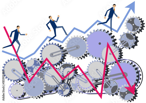 歯車とビジネスパーソンのクリップアート。ビジネスのイメージ。