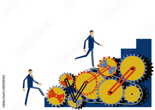 歯車とビジネスパーソンのクリップアート。ビジネスのイメージ。