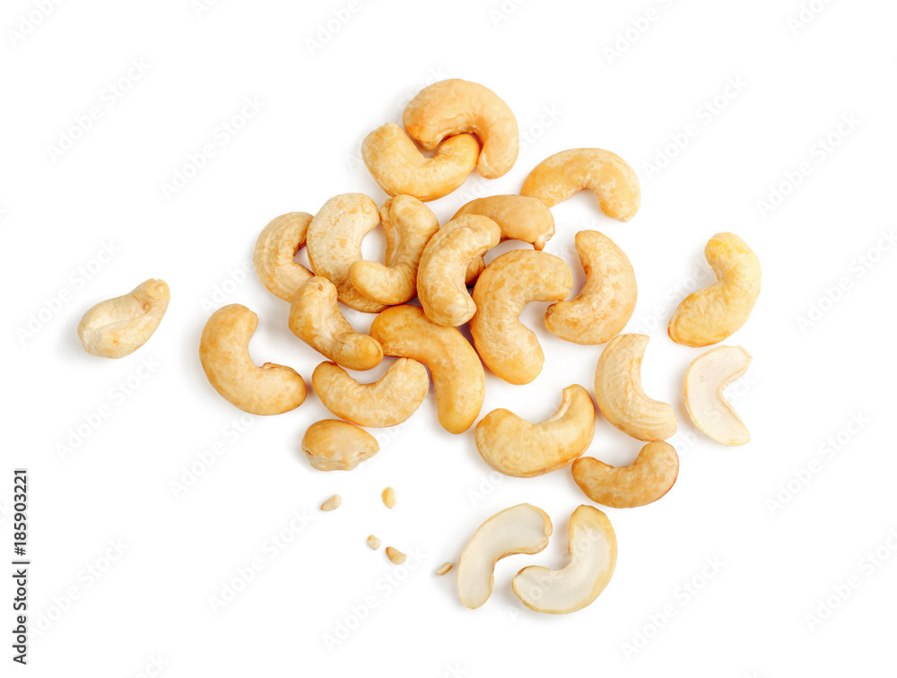 Cashew nuts heap isolated on white background. Cashew nuts heap isolated on white background.