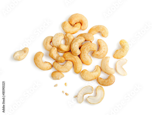 Cashew nuts heap isolated on white background. photo
