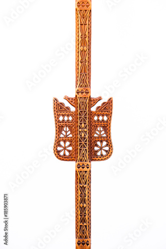 Εκτύπωση καμβά Genuine Handmade Wood Geometric Art decoration on an Isolated Distaff tool