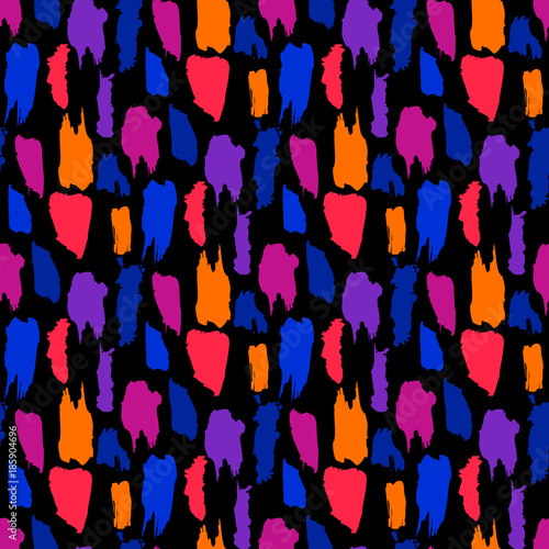 Abstract brush strokes seamless pattern with neon color.