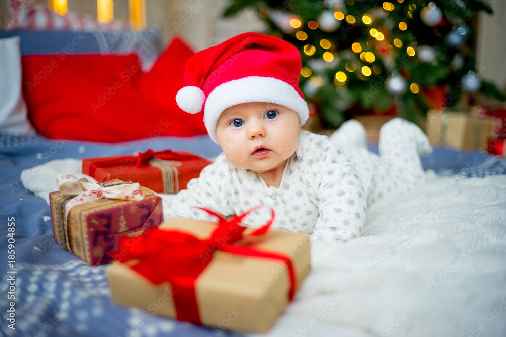 Baby in a christmas hat
