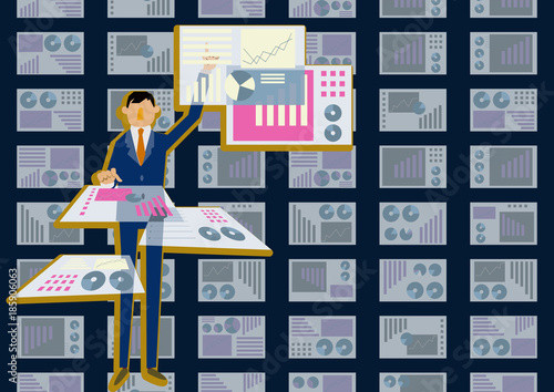仮想現実とビジネスマンのクリップアート。ビッグデータを扱う近未来のイメージ。
