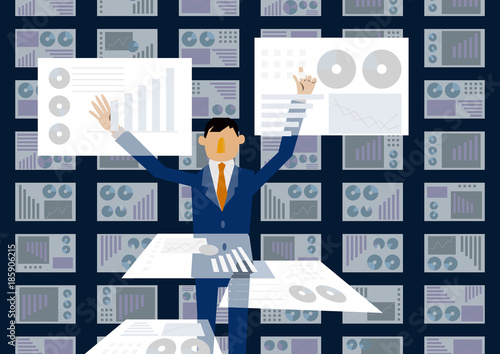 仮想現実とビジネスマンのクリップアート。ビッグデータを扱う近未来のイメージ。