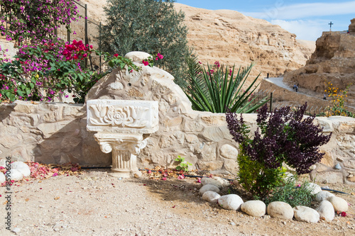 Fragment of the monastery of St. George Hosevit (Mar Jaris) in Wadi Kelt near Mitzpe Yeriho in Israel photo