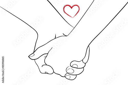 Young couple is holding hands on valentines day 