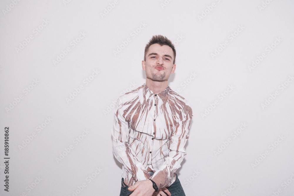 boy wearing white shirt with art print boy wearing white shirt with art print
