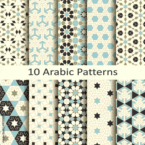 set of ten seamless vector arabic traditional geometric line patterns. design for covers, textile, packaging