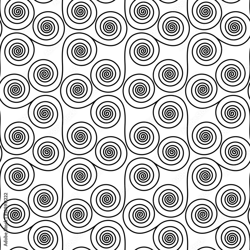 Vector seamless texture. Modern geometric background. Monochrome pattern with spirals.