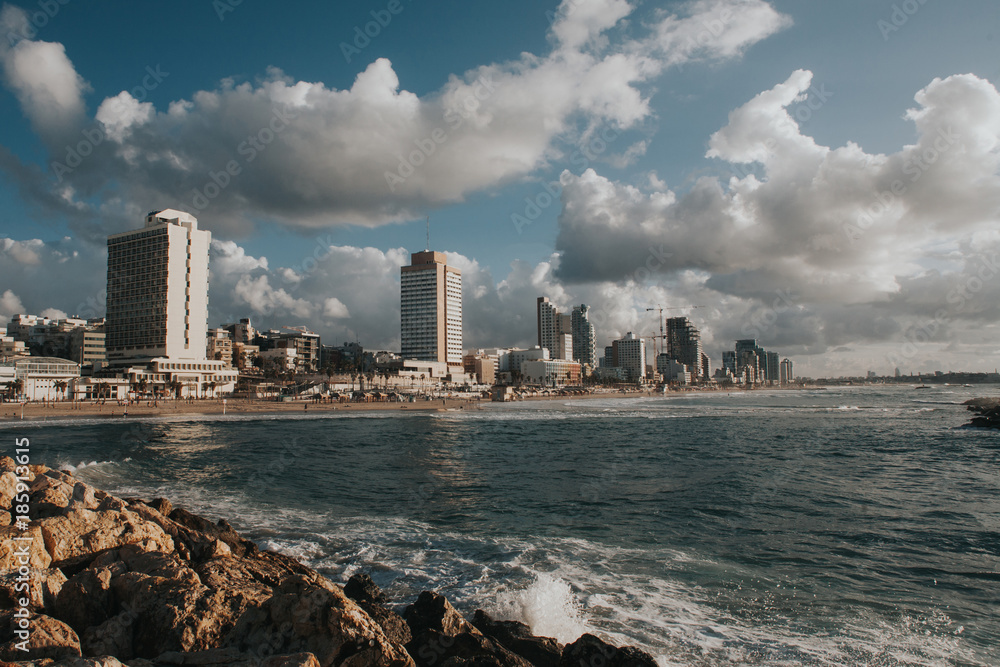 Naklejka premium Tel aviv capital city of Israel beautiful sunset by the sea shore.