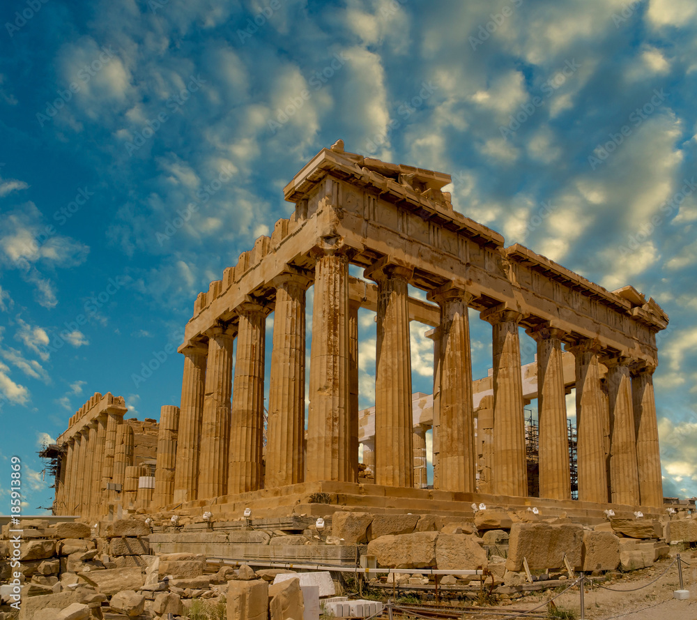 parthenon athens greece clouds