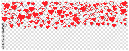 Little red hearts on a transparent background of different sizes