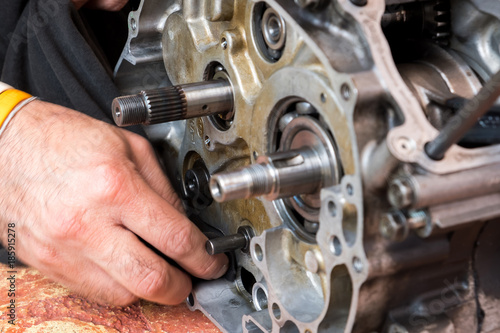 Motorcycle engine was separated into small parts for fix after it broken