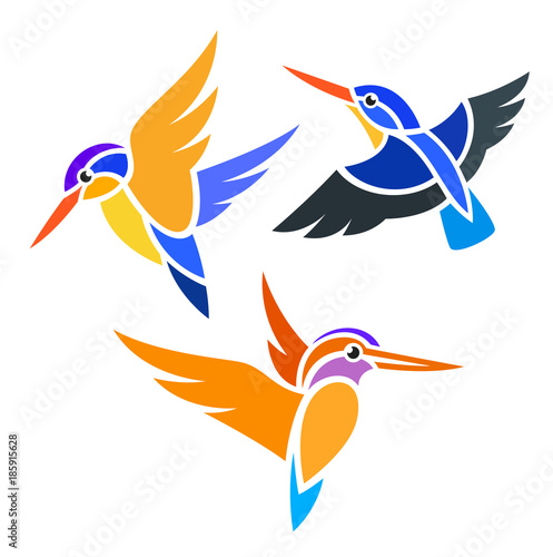 Stylized Birds - Kingfishers in flight